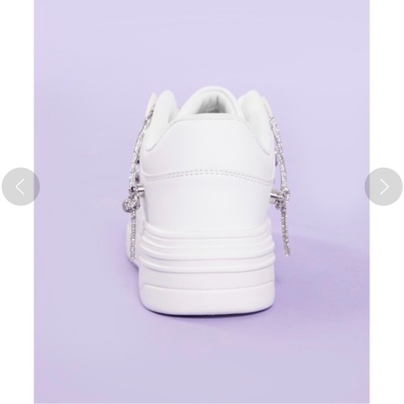 White Sneakers with Silver Accents with Rhinestone Lace - Picture 7 of 12
